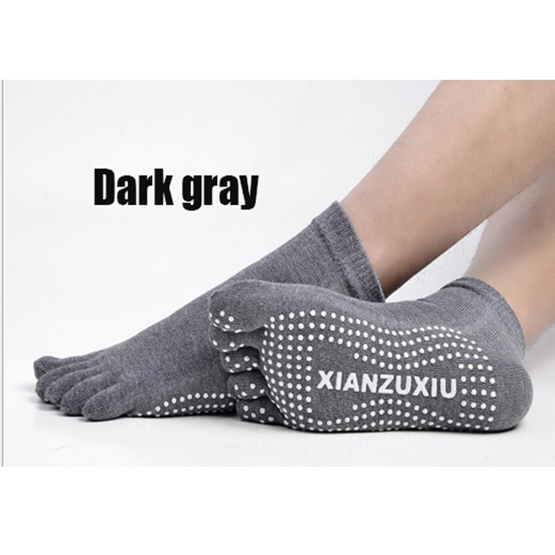 4 Pair/Lot Men's Cotton Yoga Socks Breathable Non-slip Health Care Five Finger Toe Massage Socks Deodorant Anti Skid Socks: Dark Gray