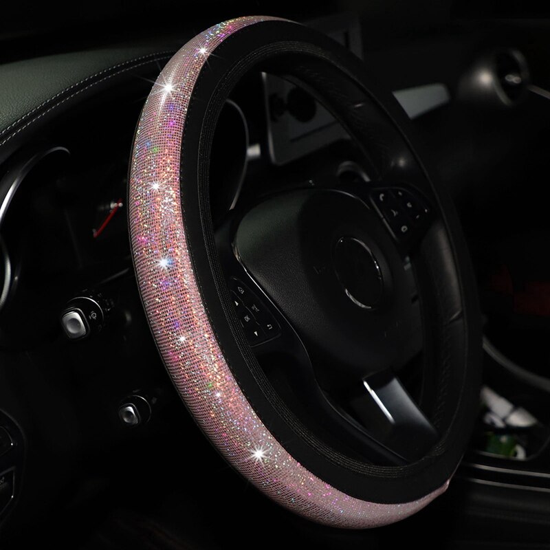 Coprivolante per auto con strass per Peugeot 307 308 407 206 207 3008 406 208 2008 508 408 306 301 4008 5008 807: rosa