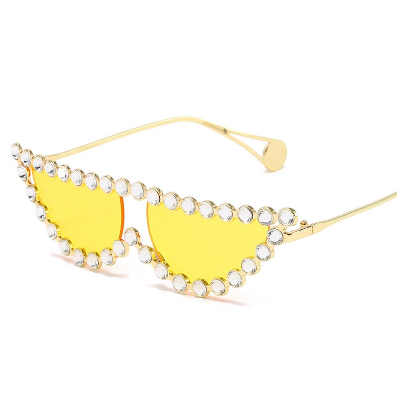 Ojo de gato de Gafas de sol de las mujeres de la de lujo de diamantes de imitación Gafas de sol hombres Punk Gafas calle tiroteo tonos Gafas: yellow