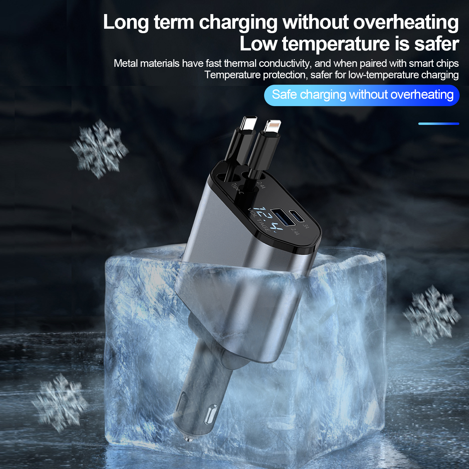 4 i 1 uttrekkbar billader , 100w hurtiglading med 2 usb-bærer, uttrekkbar iphone-lader og trykk-c-lader, uttrekkbar kabel