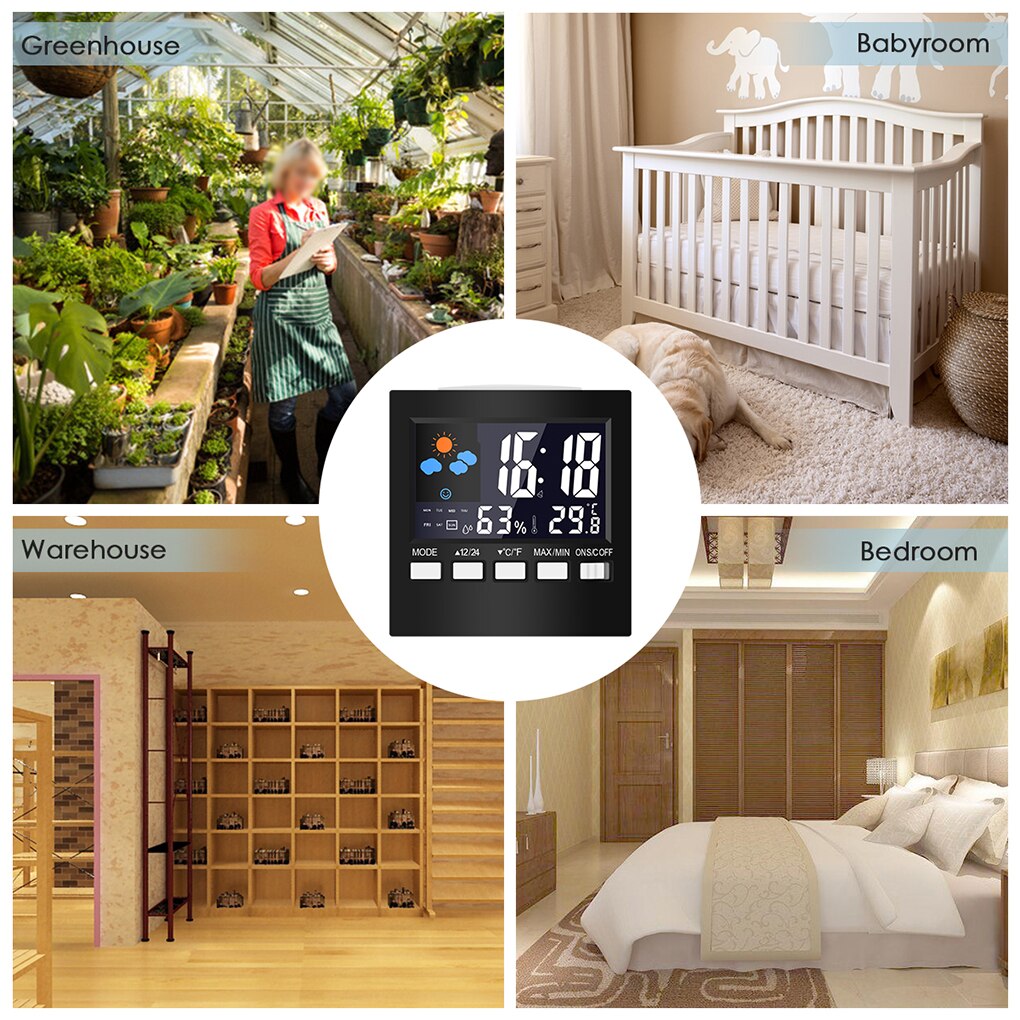 Electric Desktop Clock Alarm Colorful LCD Screen Sound Control Backlight Digital Clock Date Time Calendar Desk Watch