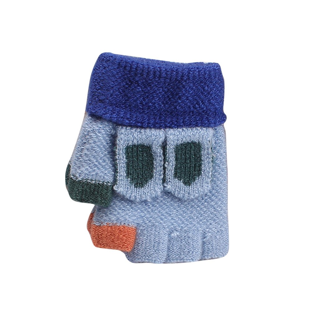Alla moda Della Rappezzatura Inverno Bambini Mitten Guanti Guanti Per Bambini Guanti Mezzi della Barretta Del Fumetto Caldo Guanti A Maglia Per Bambini перчатки женские: Blu
