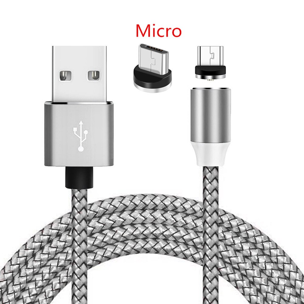 Magnétique Micro USB Câble de Charge Redmi 7A 6 5 vivo S1 Oppo A9 R11 Téléphone chargeur Mural Pour Huawei Y5 Y6 Y7 Y9 8A honneur 8X: Only Silver 1M Cable