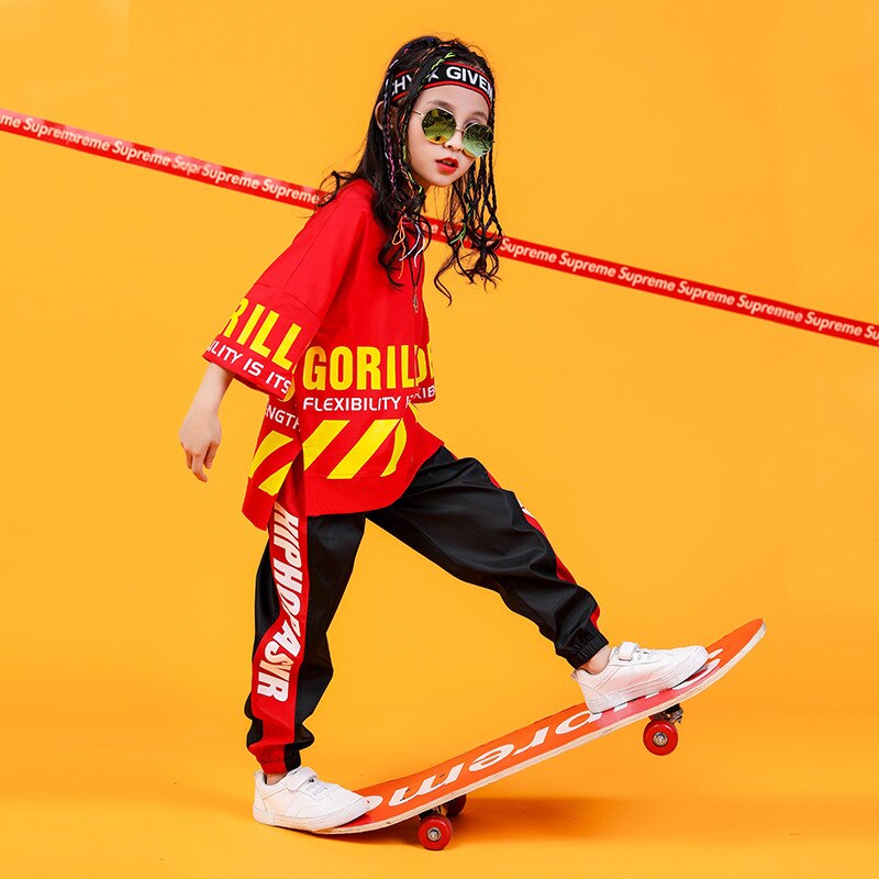 Niños y Niñas Ropa de Primavera de de de verano ropa para niña suelta de Hip-hop actuación de Street Dance traje