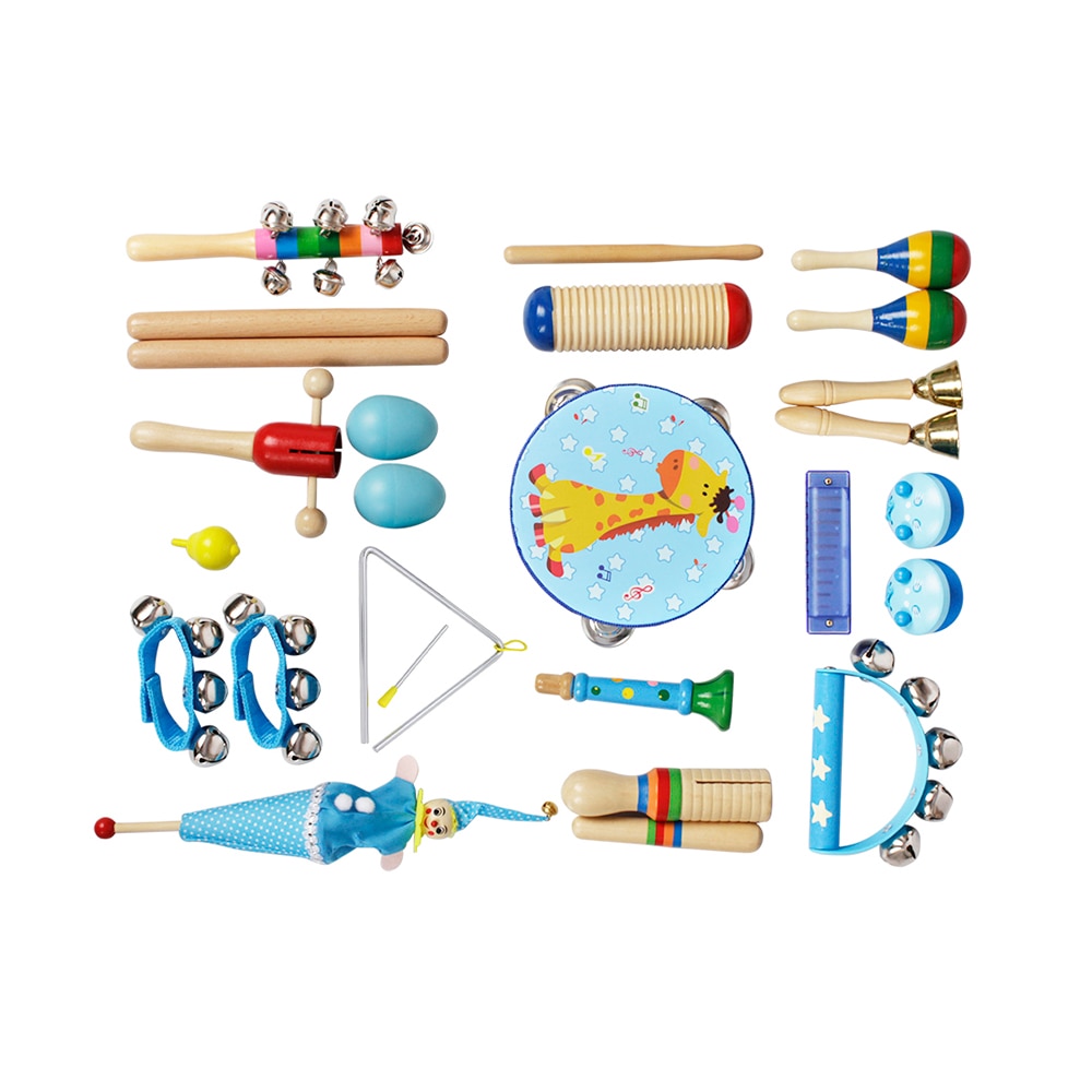 Musikalsk legetøj orff instrumenter band rytme kit til børn børn med tamburin træ guiro håndklokker maracas trompet harmonika