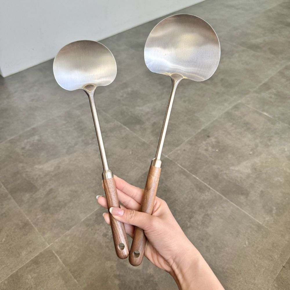 Comfortable Handle Wok Spatula Wood Stainless Steel Steak Spatula Convenient Food Grade Kitchen Stir Fry Shovel Kitchen Utensils