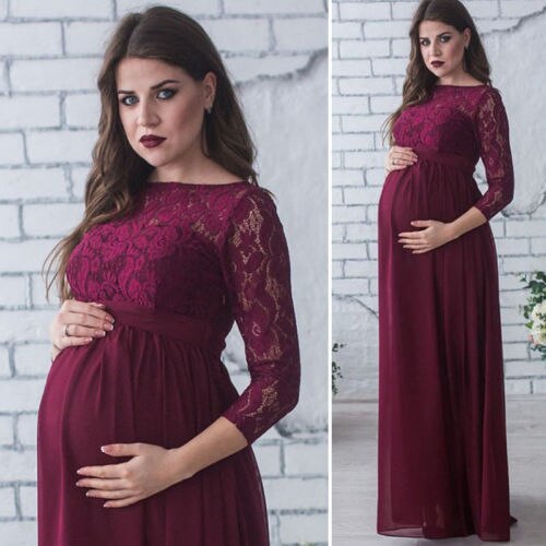 Pudcoco gravid mor klänning moderskap fotografering rekvisita kvinnor graviditet kläder spetsklänning för gravida fotografering kläder: Lila / L