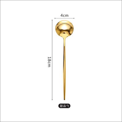 Golden Western Cutlery Mirror 304 Stainless Steel Dinner Steak Knife Fork Spoon Set Fruit Dessert Fork Coffee Spoon Chopsticks: Dessert spoon