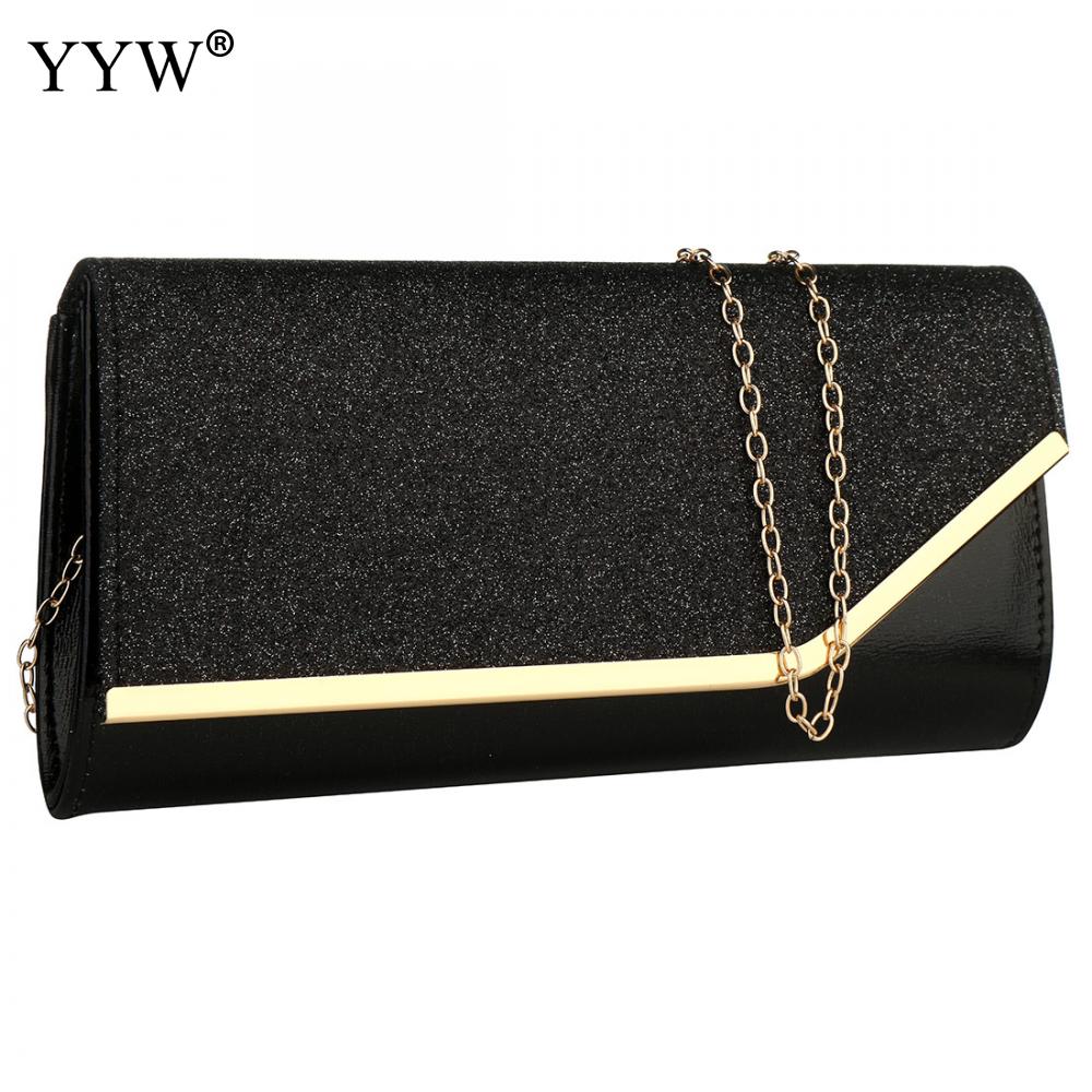 Women'S Glitter Black Wedding Purse Shimmer Envelope Gold Chain Bag Ladies Sequins Evening Party Prom Clutch Bag Handbag