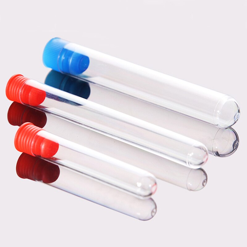100pcs/lot Plastiec Test Tube with cap laboratory test tubes vial Hard Transparent Reagenzglas