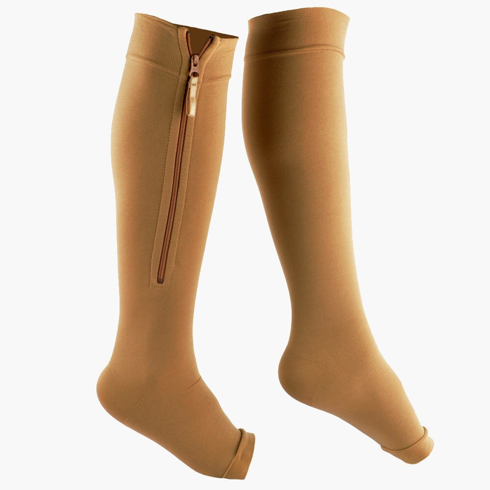 Calcetines elásticos con punta abierta y cremallera para hombre y mujer, medias deportivas de con compresión de tubo medio y venas varicosas, tallas S, M, L, XL, XXL, 3XL, 4XL, 5XL