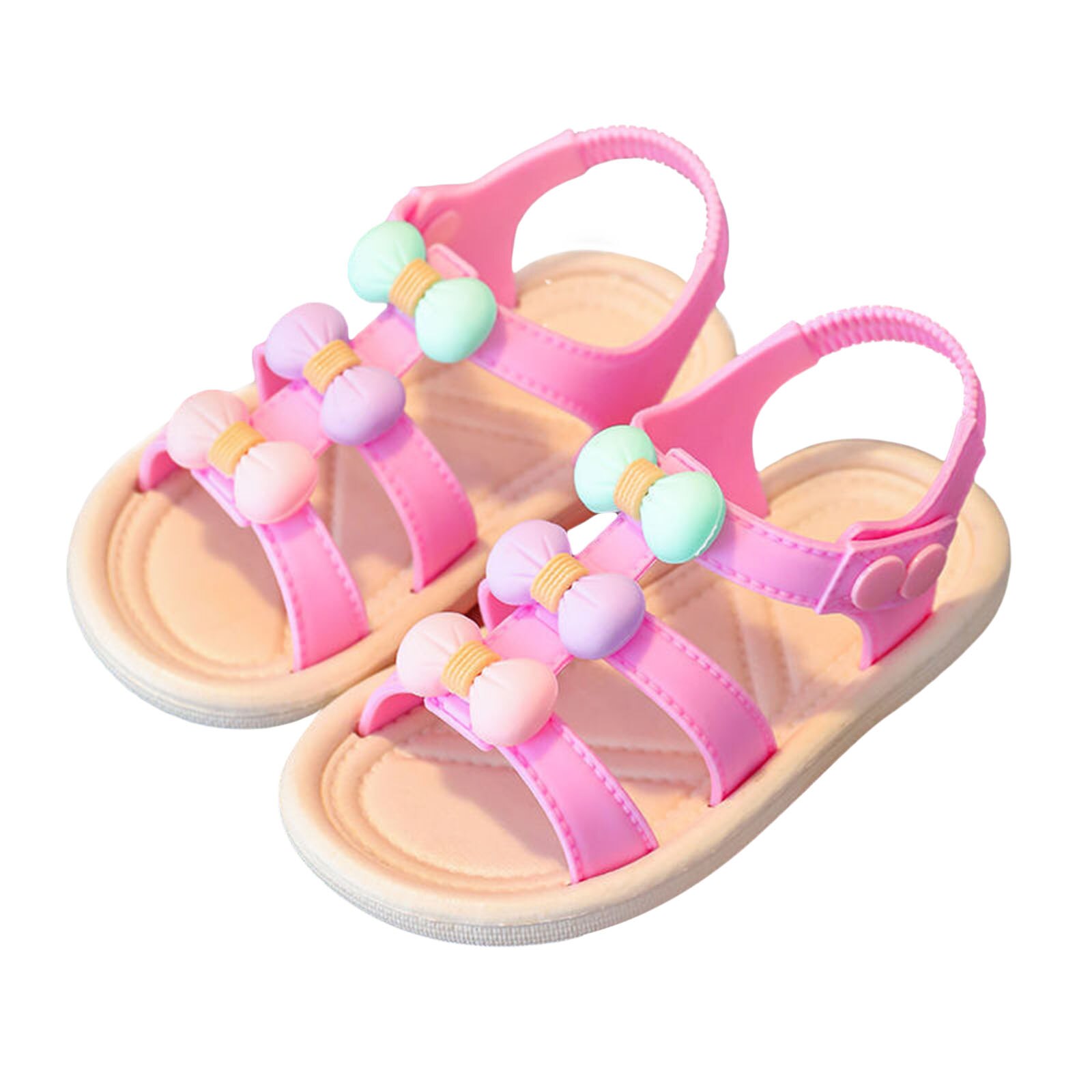 Sandales d'été antidérapantes pour bébés filles, chaussures plates à nœud papillon, couleur bonbon, pour premiers pas des tout-petits: D / 16CM