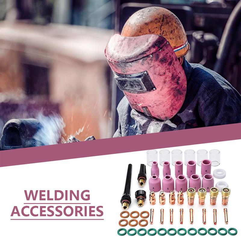 55 PCS TIG Welding Torch Accessories Kit Alumina Nozzle Stubby Gas Lens 10 Pyrex Cup Kit For TIG WP-17/18/26