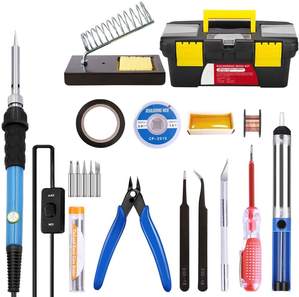 Adjustable Temperature Soldering Iron Kit Electronic 60W solder welding wires Soldering Iron Tips with Portable Toolbox solder: AU
