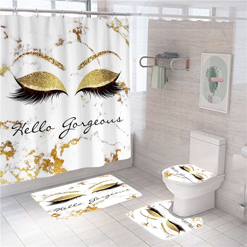 Set di tende per doccia con ciglia in marmo scintillante scintillante scintillante ciglia da bagno tende da bagno accessori da bagno tappetini antiscivolo tappeti: Color 4