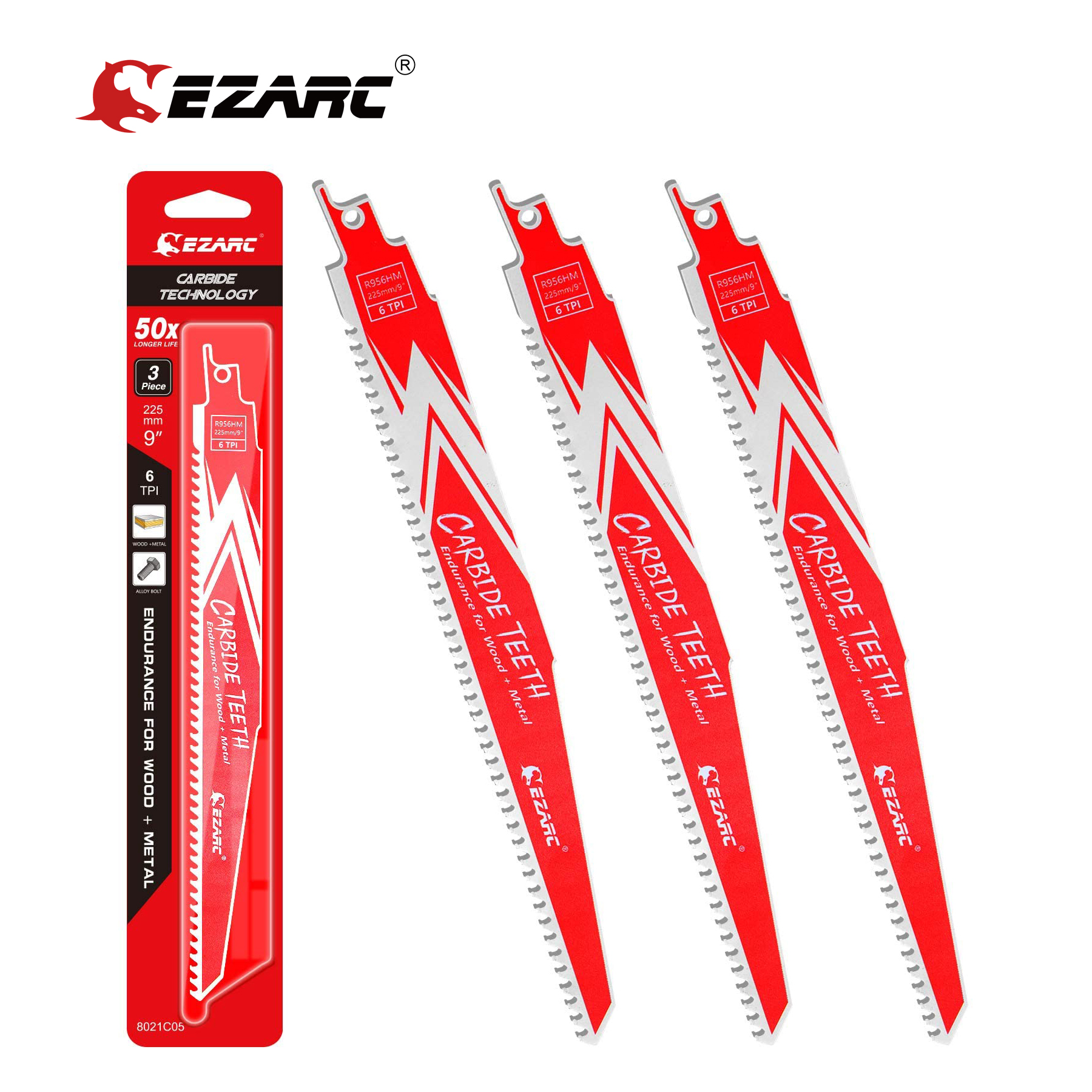 EZARC 3Pc Hartmetall Kolben Sägeblatt Ausdauer für Harte Holz und Metall Abriss R656HM 150mm/6 “6TPI, r956HM 225mm/9” 6TPI
