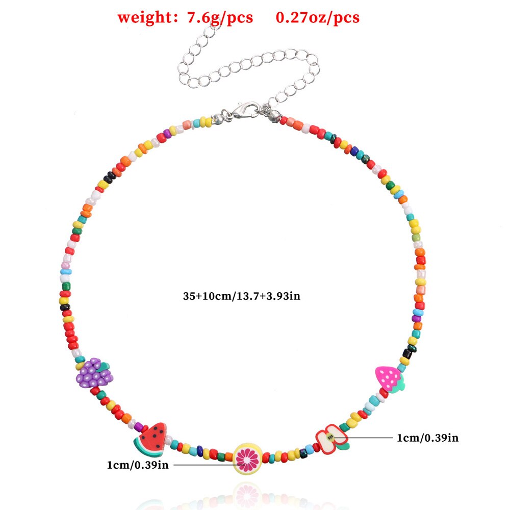 Colliers d'été en perles de fruits multicolores, faits à la main, ethniques, pastèque, ras du cou pour femmes, mignon Kawaii