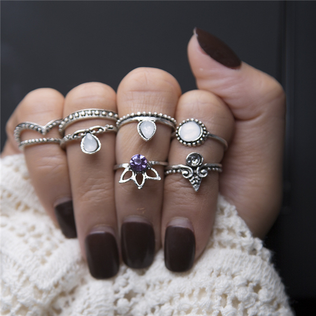 AY Neue Böhmischen Gold Ringe Für Frauen Vintage Mond Sterne Knuckle Finger Ringe Set Weibliche Schmuck -Statement: RJ52128