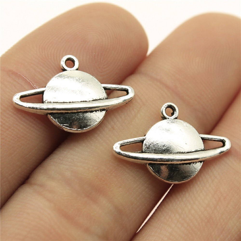20pcs Saturn Planet Spark Star Solar System Saturn Universe Planet Charms For Jewelry Making: 20x13mm-Silver
