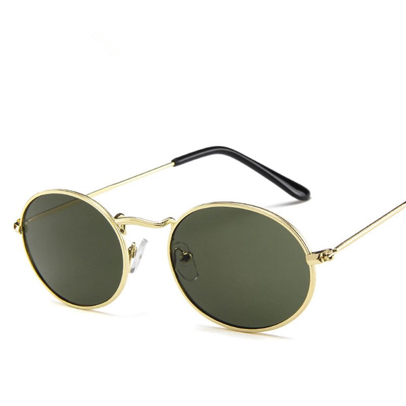 Ovale kvinder solbriller mænd briller dame luksus retro metal solbriller vintage spejl  uv400 oculos de sol: Grøn