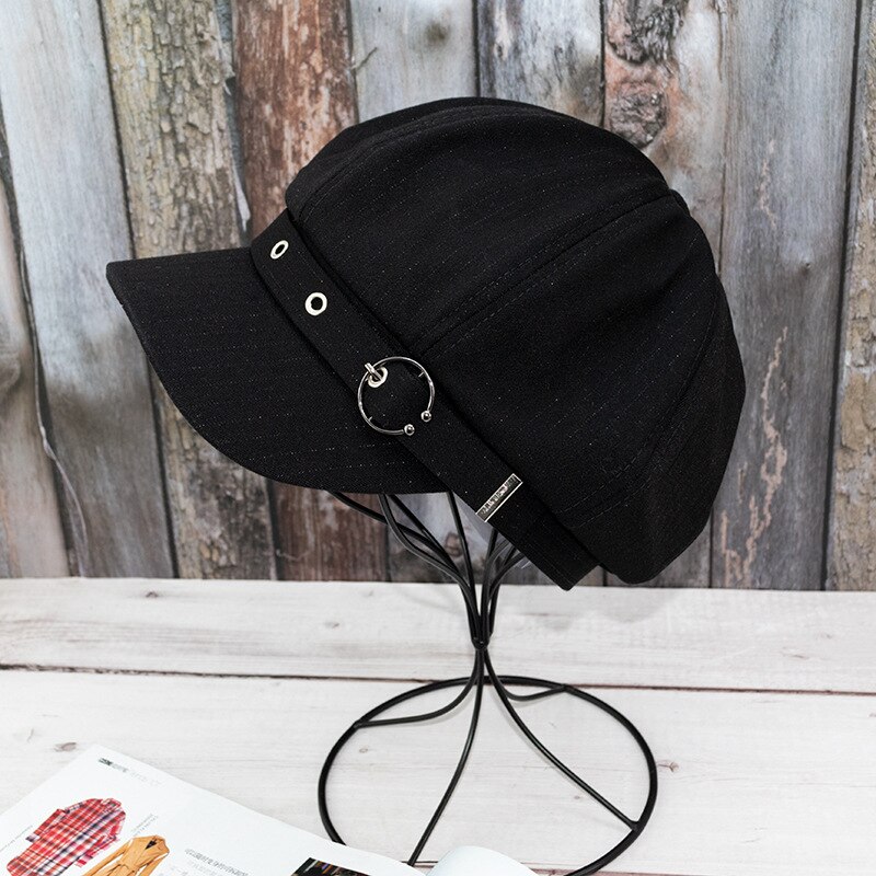 Kapelusze dla obu płci dla kobiet w paski ośmioboczna czapka gazeciarza mężczyźni elegancki damski kapelusz moda beret mężczyźni kobiety artysta malarz czapki Femme: czarny