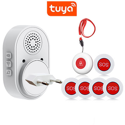 Topvico Wifi bouton de panique alarme prévention des chutes pour personnes âgées démence RF433mhz sans fil lit alarme soignant téléavertisseur Tuya APP: Rouge