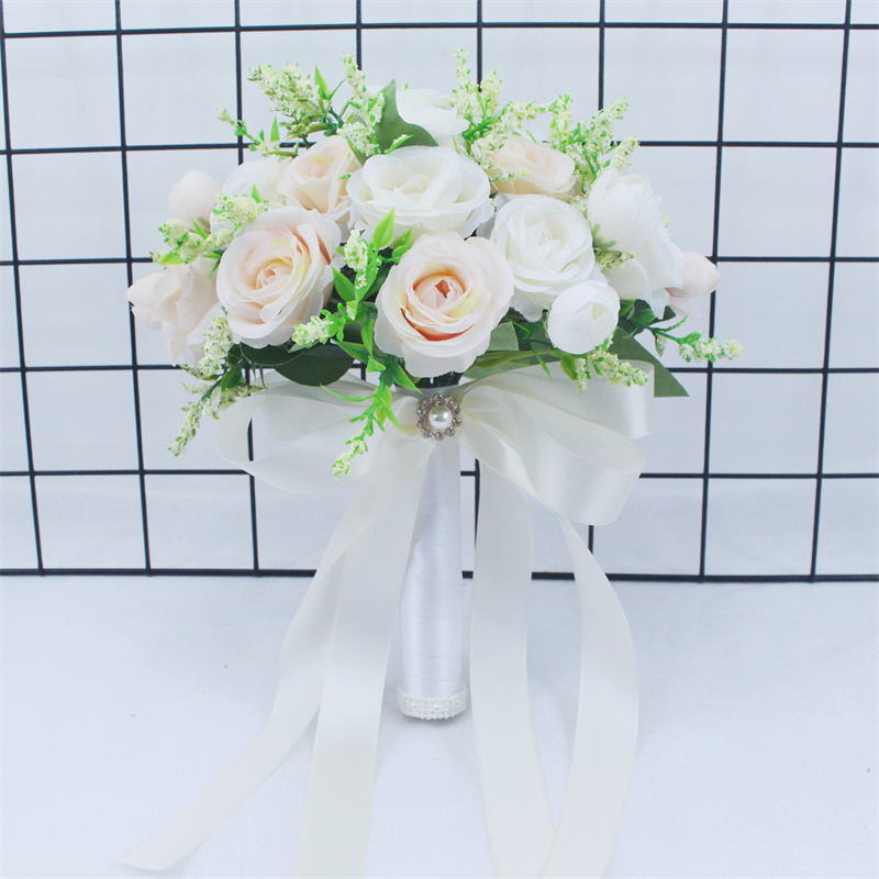 Braut Brautjungfer Hochzeitsstrauß Weiße Seidenblumen Rosen Handgemachte künstliche Braut Mariage Blumenstrauß Hochzeitsaccessoires