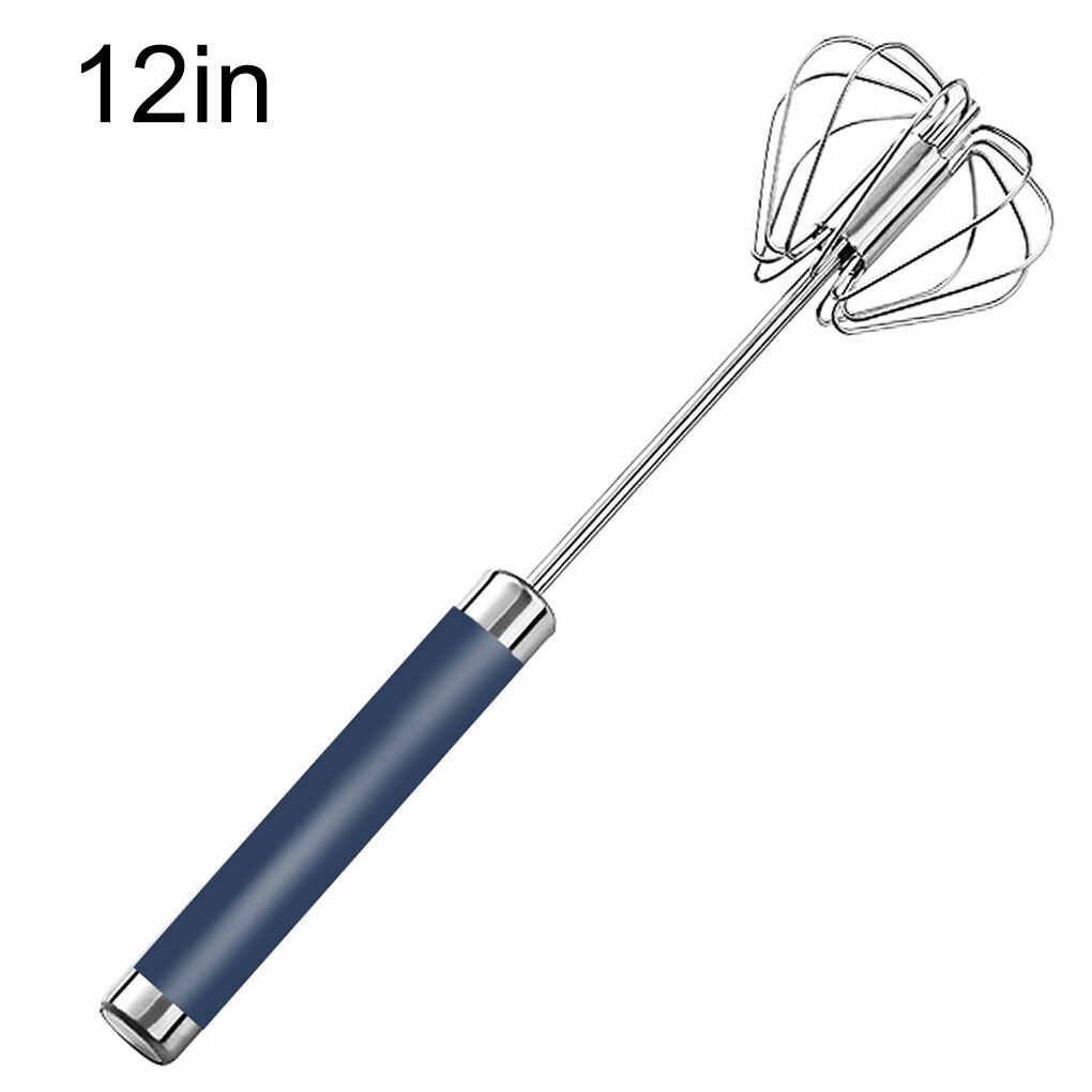 Batteur à oeufs semi-automatique 304 fouet à oeufs en acier inoxydable mélangeur à main manuel auto-tournant agitateur à oeufs accessoires de cuisine outils à oeufs: 12 inches Blue