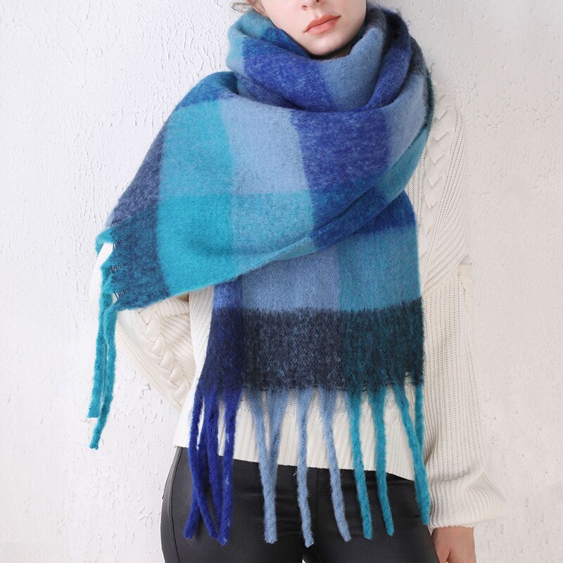 Sciarpa arcobaleno da donna sciarpa scialle scozzese multicolore in cachemire imitazione ispessita in autunno e inverno per fissare al caldo in inverno