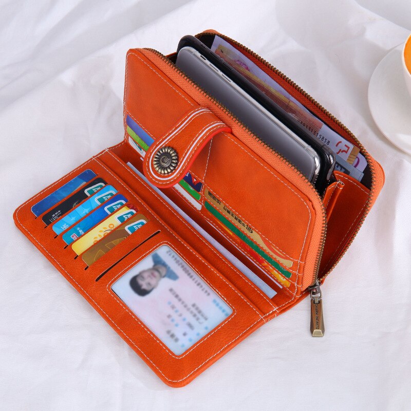 2022 Long Women Wallets Phone Holder Zipper Coin Pocket Female Wallet Clutch Vintage PU Leather Card Holder Women Purse