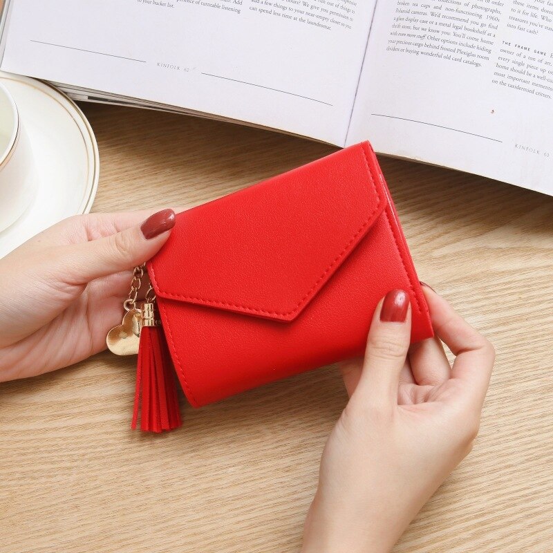 Portefeuille pour femmes, joli pendentif étudiant tendance, petit porte-monnaie, sac de cartes pour femmes,: Red