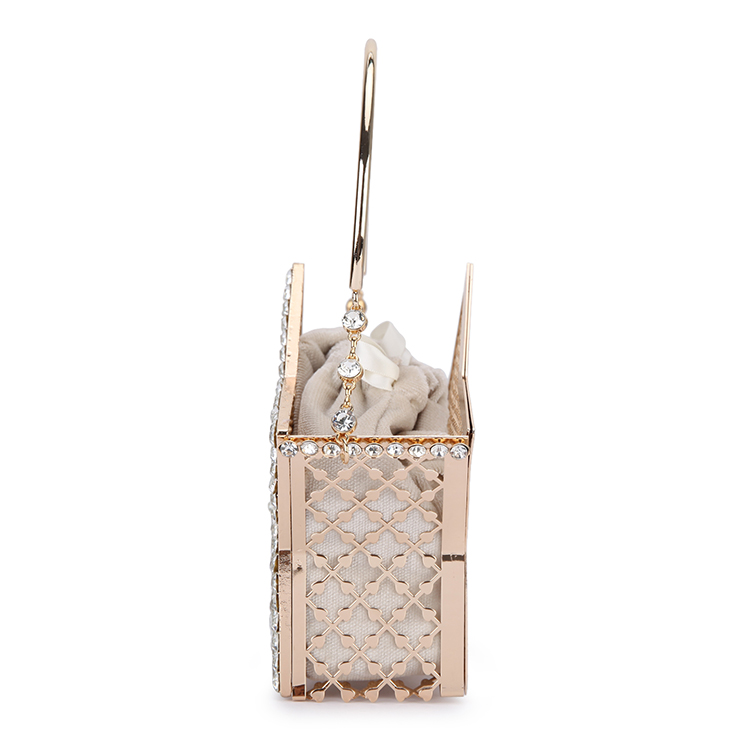 Luxury Diamond Silver Star Evening Clutch Bag For Women Hollow Out Small Metal Cage Ladies Chain Purses And Handbags