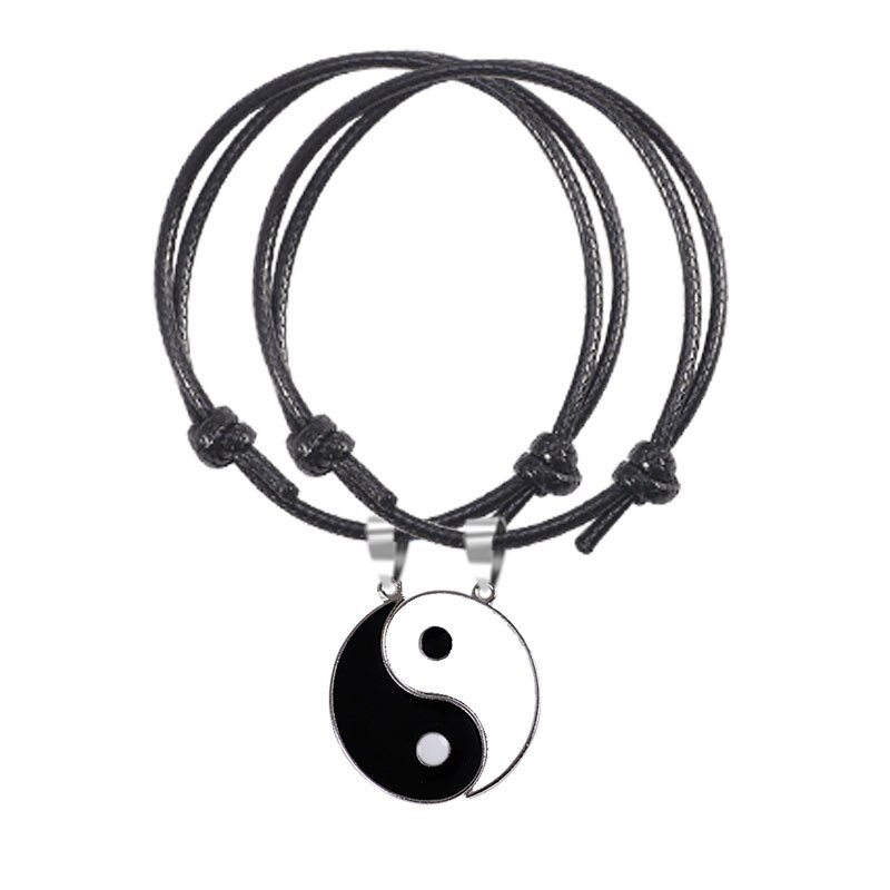 2 Stuks Van Modieuze Beste Vriend Armband Zwart En Wit Tai Chi Hanger Legering Hip Hop Dames Retro Vriendschap Sieraden: SL202-D