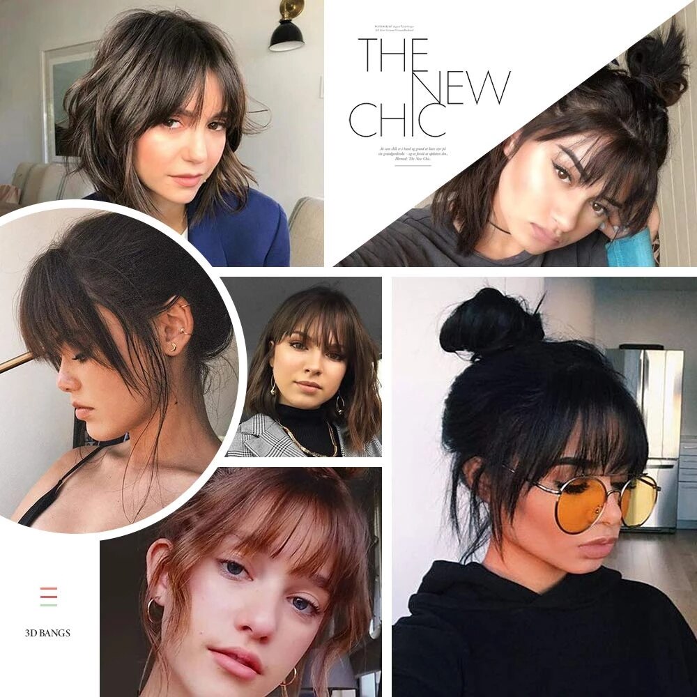 Isaic Dark Brown/Black Synthetic Hair Fringe Clip Bangs Clip In Hair Extension 3D Natural Franch Bangs High Temperature Fiber