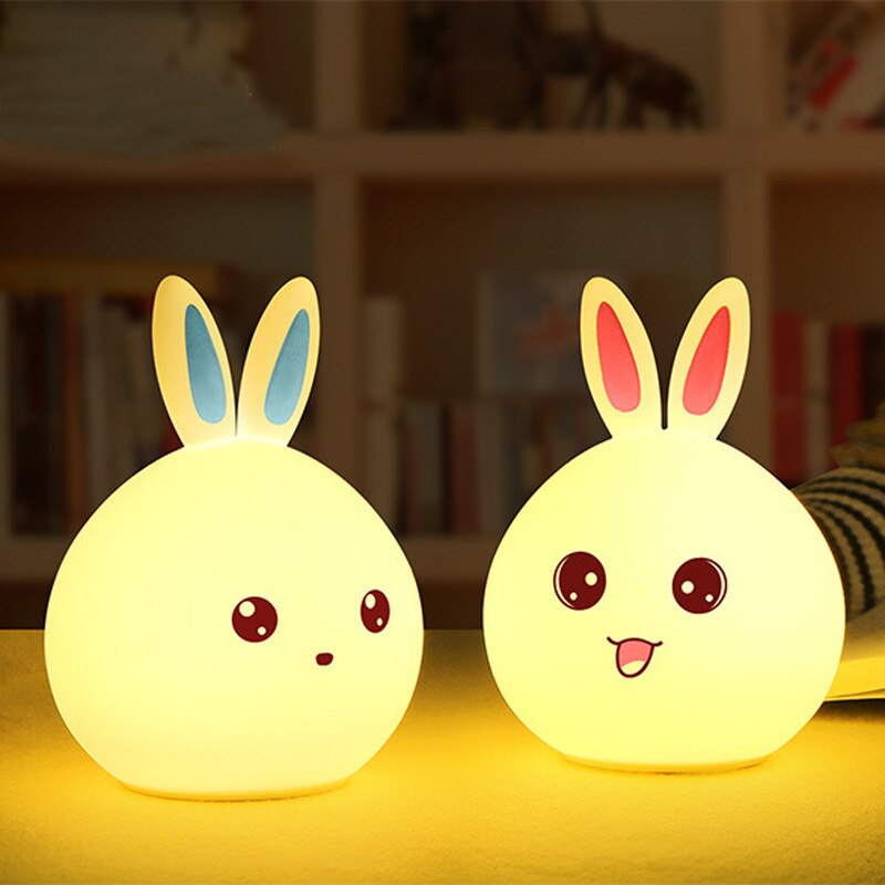 Qshare Kaninchen LED Nacht Licht Remote Touch Sensor Bunte USB Silikon Bunny Nacht Lampe Für Kinder Kinder Baby Weihnachten Spielzeug