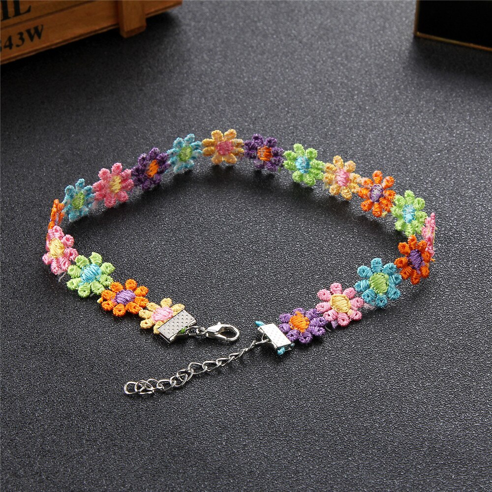 Korea Boho Bloem Charmes Ketting Ketting Choker Voor Vrouwen Meisje Harajuku Halsbanden Leuke Daisy Stof Kant Sieraden Vriendin