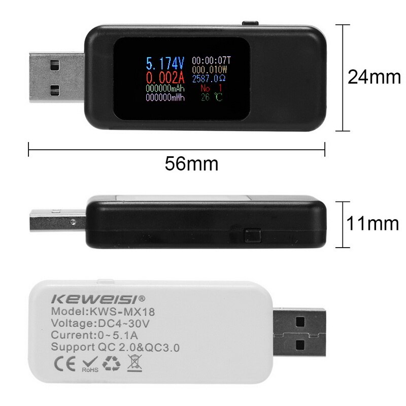 Usb tester multimeter digital strøm- og spændingsmåler kapacitet strømoplader detektor til smartphone
