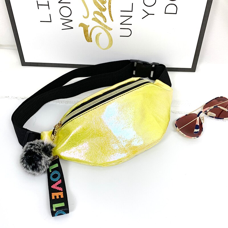 Delle Ragazze Delle donne del Pacchetto Della Vita di Arcobaleno Colorato di Fanny Sacchetto Della Cinghia Del Sacchetto Pom Amore Della Nappa Del Sacchetto Hip Bum Borse Da Viaggio di Sport Piccola Borsa di modo di Nuovo: YELLOW