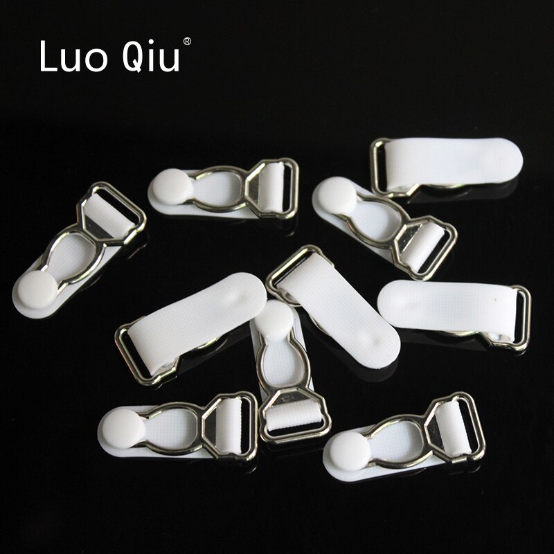 Luo Qiu 30 pcs/lot 1.2cm Silver Metal+white PP Garter clip Garment clips Clothing accessories Sewing Supplies