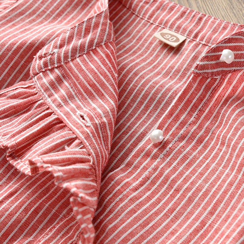 Blusa de encaje con volantes para niña, camisa de manga larga de algodón a rayas para niño, tops, prendas de vestir para niño de 2 a 8 años