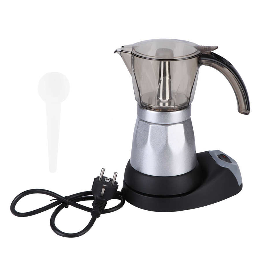 Kaffemaskine espresso mokkakande ottekantet aluminium kaffekedel komfur 3-6 kopper eu stik 220v: Sølv