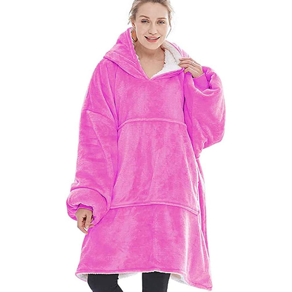 Übergroßen Hoodie Decke Mit Ärmeln Sweatshirt Plaid Winter Vlies Hoody Frauen Tasche Weibliche Mit Kapuze Schweiß Übergröße Femme: Rosa