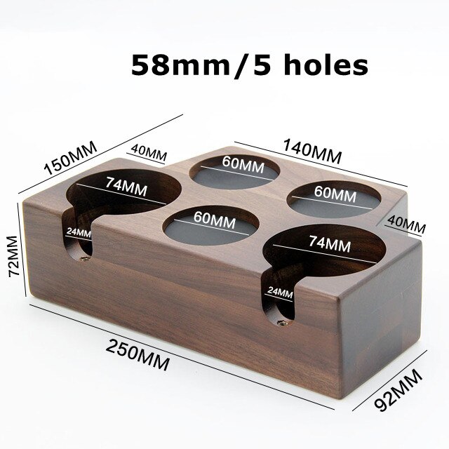 58mm Solid Wunalt Wooden Coffee Filter Tamper Holder Stand Espresso Distributor Mat Support Base Rack Barista Tools Accessories: 58mm 5 holes walnut