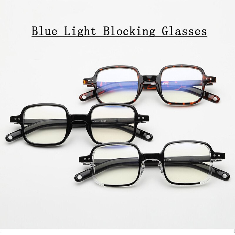 Antiblått ljus retro fyrkantiga genomskinliga glasögon unisex nitar klarglas glasögon kvinnor män närsynthet läsglasögon båge  l3