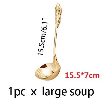 1pc Hochzeit Besteck GoldenVintage Messer Gabel Löffel Edelstahl Gold Geschirr einstellen Westlichen retro Weihnachten Geschirr: 15.5cm L Suppe Löffel