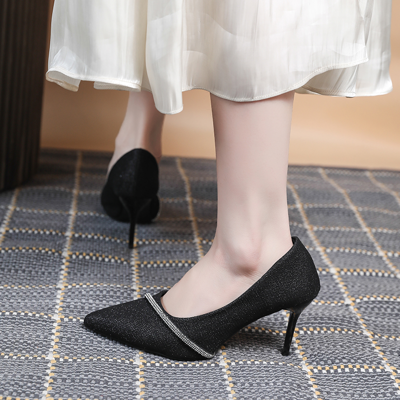 2022 Summer Women&#39;s Stiletto High Heels Thin Heels Artificial Leather Pointed Toe Zapatos Para Mujer Wedding Shoes: black / 37