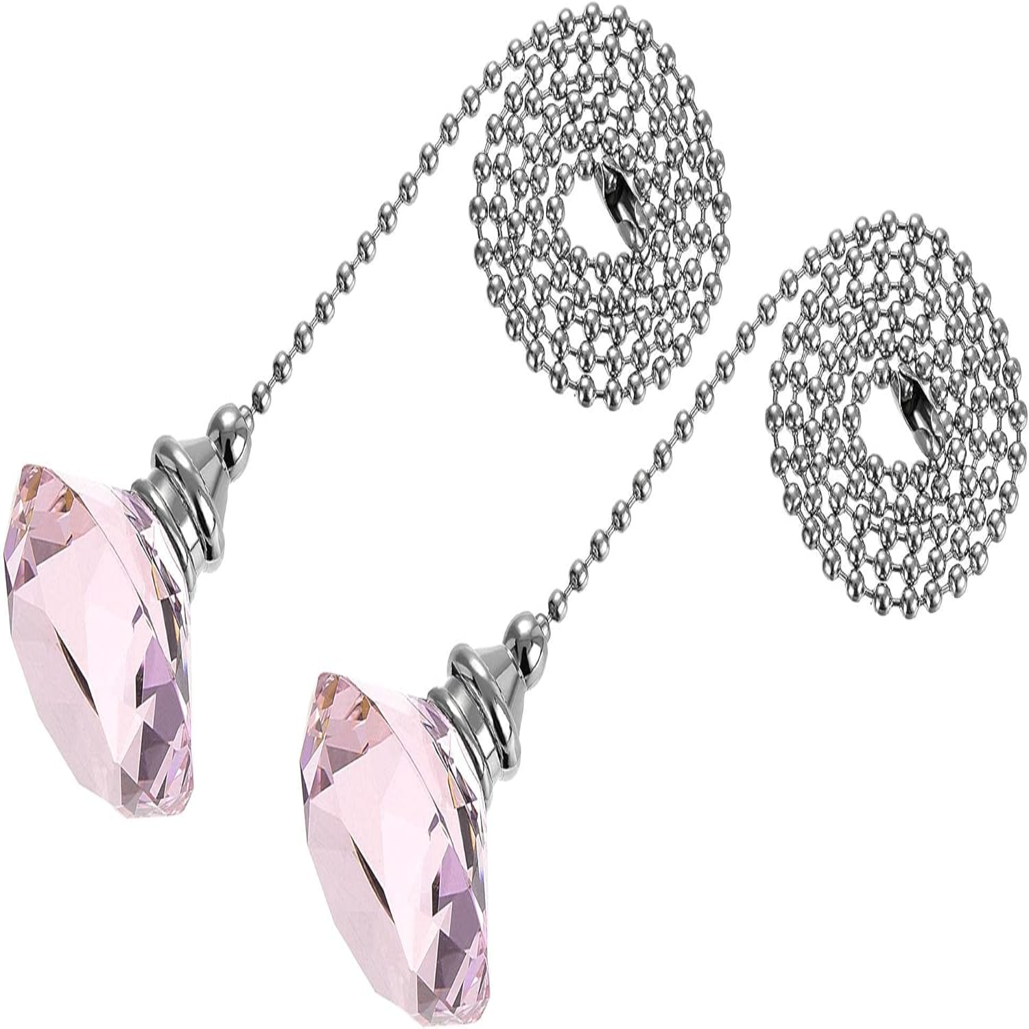 20 Inch Ceiling Fan Pull Chain, Decorative Crystal Fan Pull Chain Ornament Extension, Diameter Beaded Pendant, Amber 2Pcs: Pink