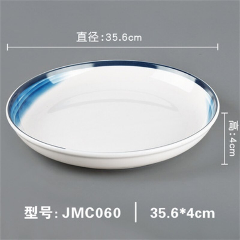 Melamin hav blå hvid service phnom penh geometri service keramisk fad porcelæn dessert porcelæn kage tallerken: 35.6 x 4