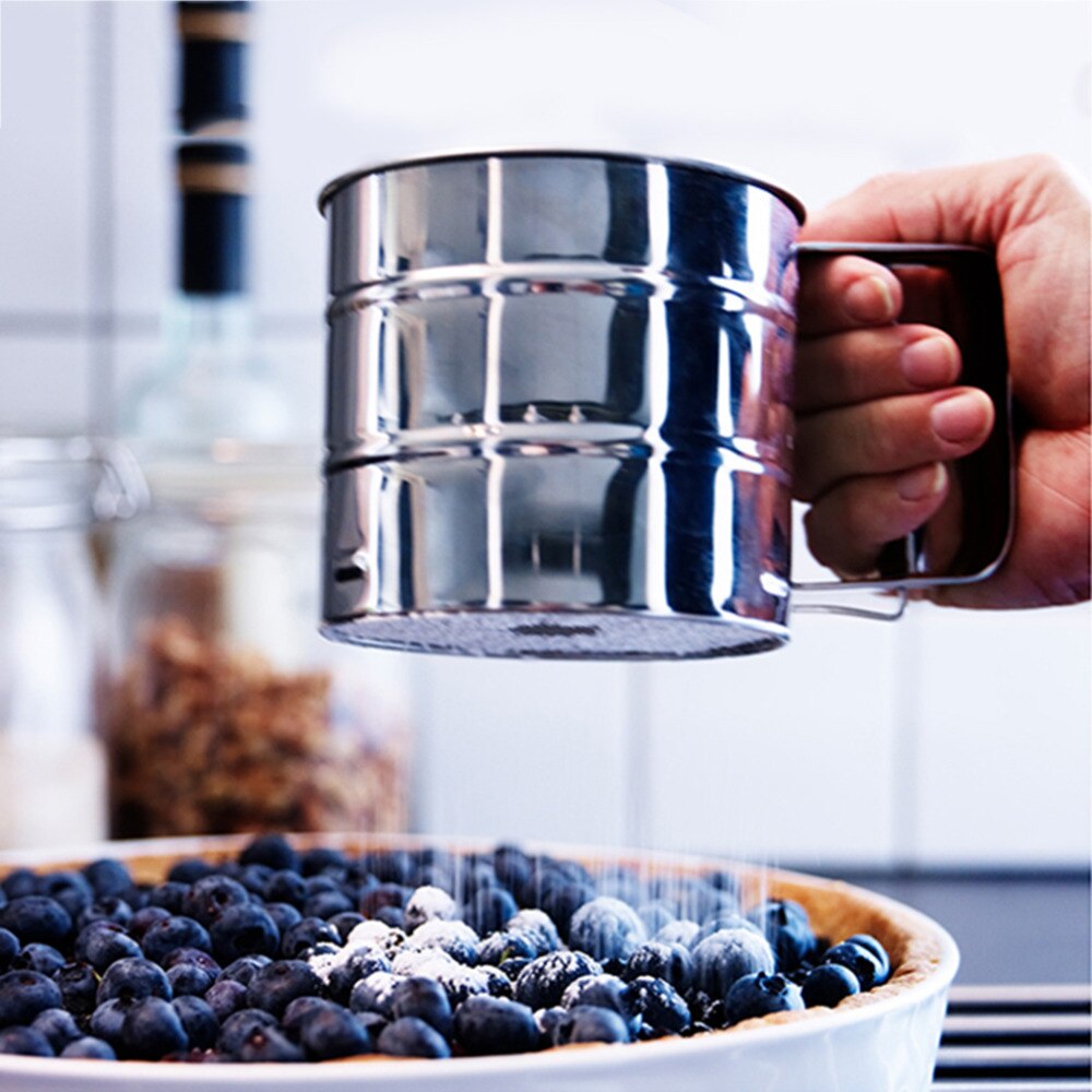Handheld Baking Cake Tool Stainless Steel Mechanical Baking Icing Sugar Shaker Sieve Cup Mesh Powder Flour Sieve Accessory