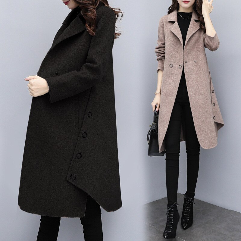 Abrigo de lana con carácter para mujer, chaqueta holgada Irregular de longitud media, ropa exterior ajustada, Camel, JD2036, otoño e invierno, 2022